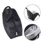 Bolsa Térmica para Marmitas e Dietas Urbanno preta, mostrando a vista lateral com zíper e detalhes do revestimento térmico interno e bolso lateral