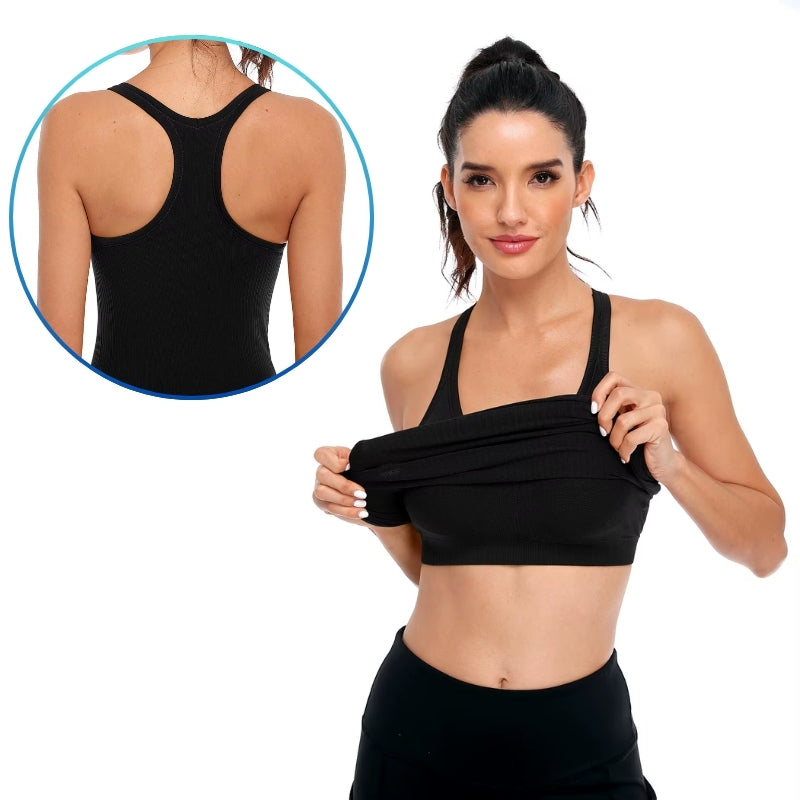 Camiseta Feminina Dupla Layer SportFit com Top Integrado Preta - loja Urbanno