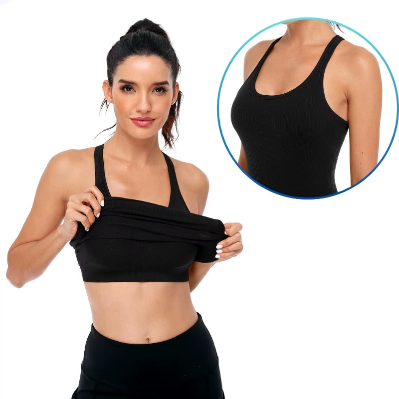 Camiseta Feminina Dupla Layer SportFit com Top Integrado Preta - loja Urbanno