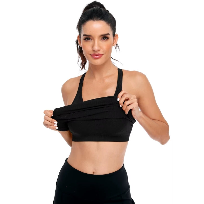 Camiseta Feminina Dupla Layer SportFit com Top Integrado Preta - loja Urbanno 0003