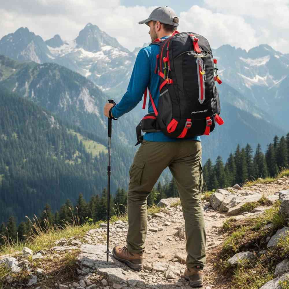 Mochila 40L Leve Impermeável para Trekking Camping e Aventura Preta e Vermelha da loja urbanno 0002