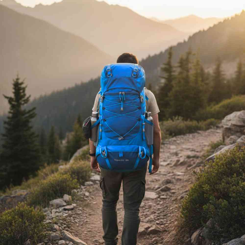 Mochila Camping 50 a 70L Impermeável e Capa de Chuva Azul da loja urbanno 0002