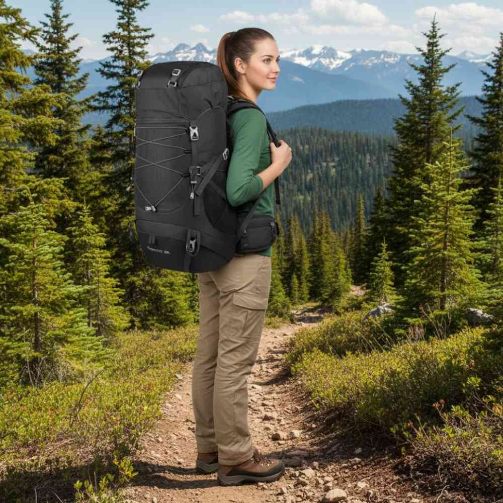 Mochila Camping 50 a 70L Impermeável e Capa de Chuva Preta da loja urbanno 0002