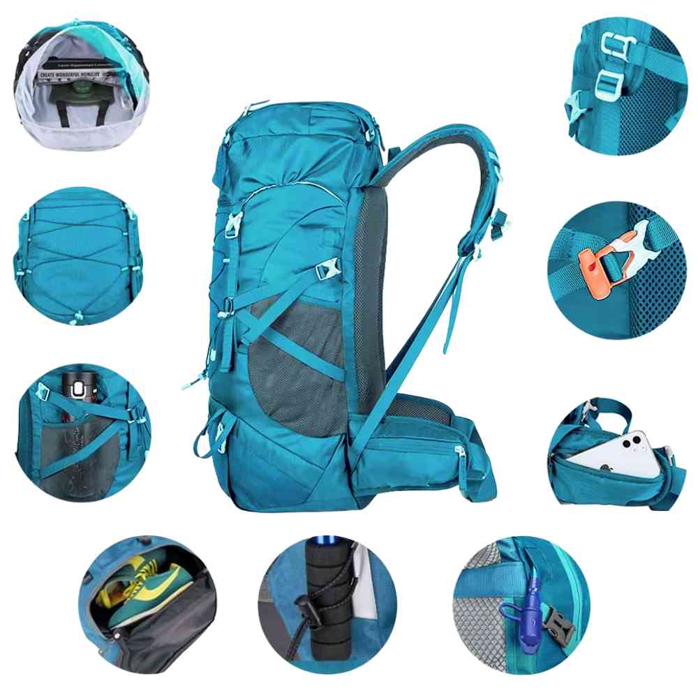 Mochila Camping 50 a 70L Impermeável e Capa de Chuva Verde Água da loja urbanno 0003