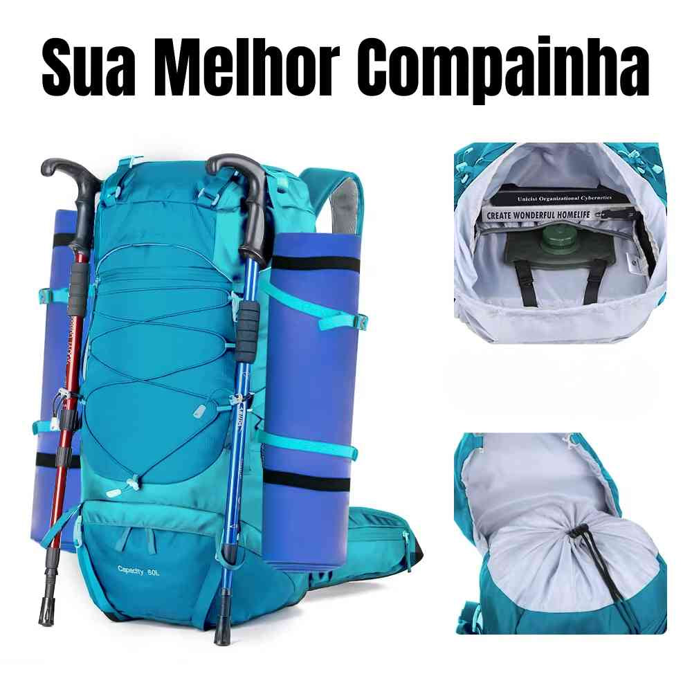 Mochila Camping 50 a 70L Impermeável e Capa de Chuva Verde Água da loja urbanno 0005