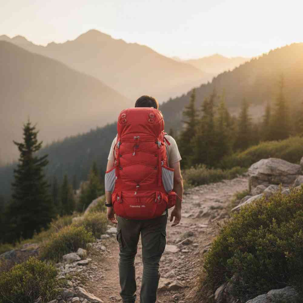Mochila Camping 50 a 70L Impermeável e Capa de Chuva Vermelha da loja urbanno 0002