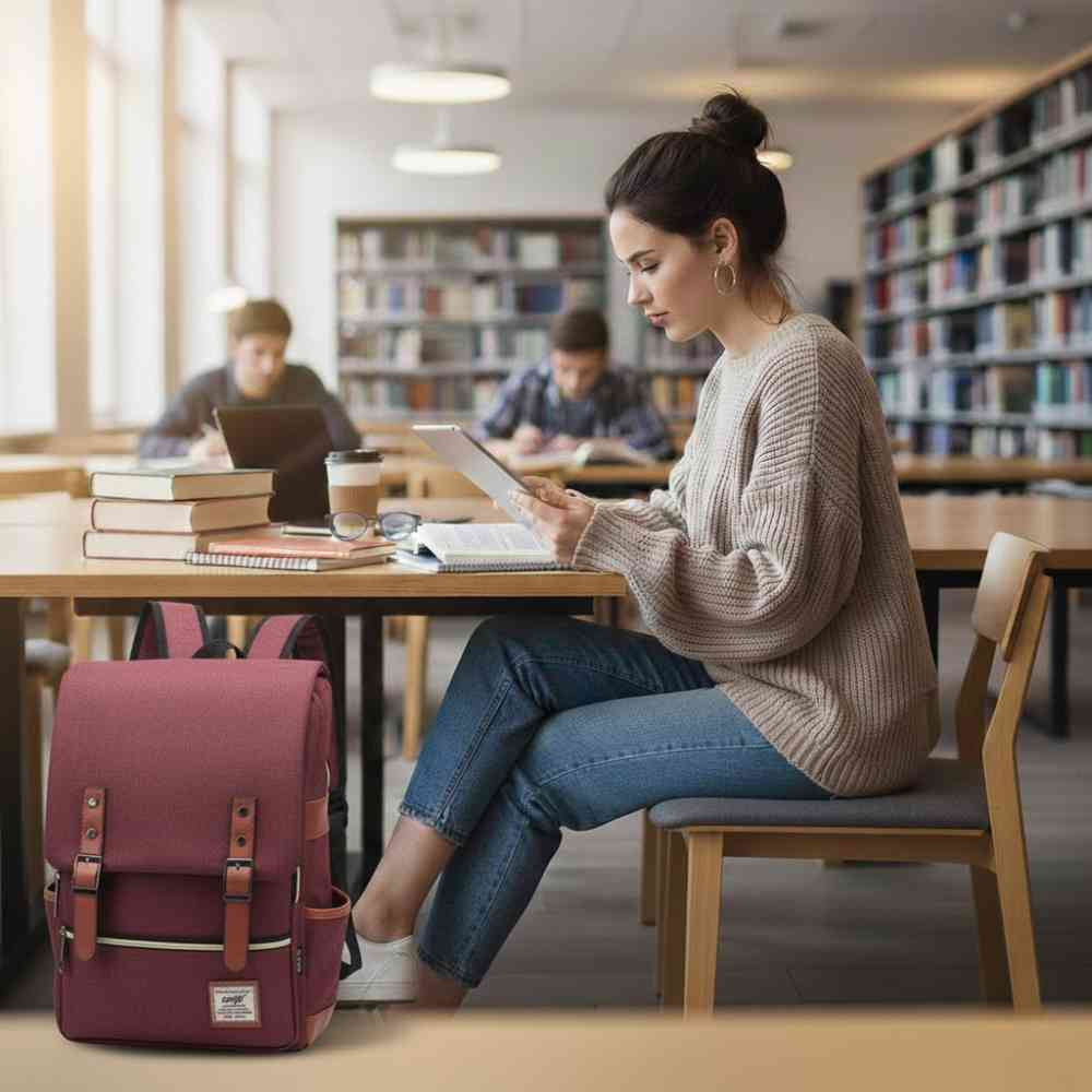 Mochila Feminina Notebook 14 Polegadas Vintage Lona Bordô da loja urbanno 0002