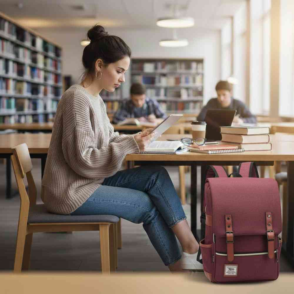 Mochila Feminina Viagem Notebook 16 Polegadas Vintage Lona Bordô da loja urbanno 00002