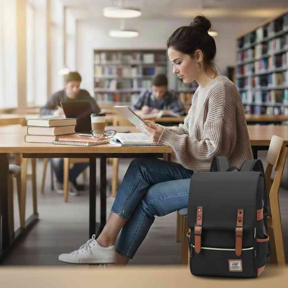 Mochila Feminina Viagem Notebook 16 Polegadas Vintage Lona Preta da loja urbanno 0002