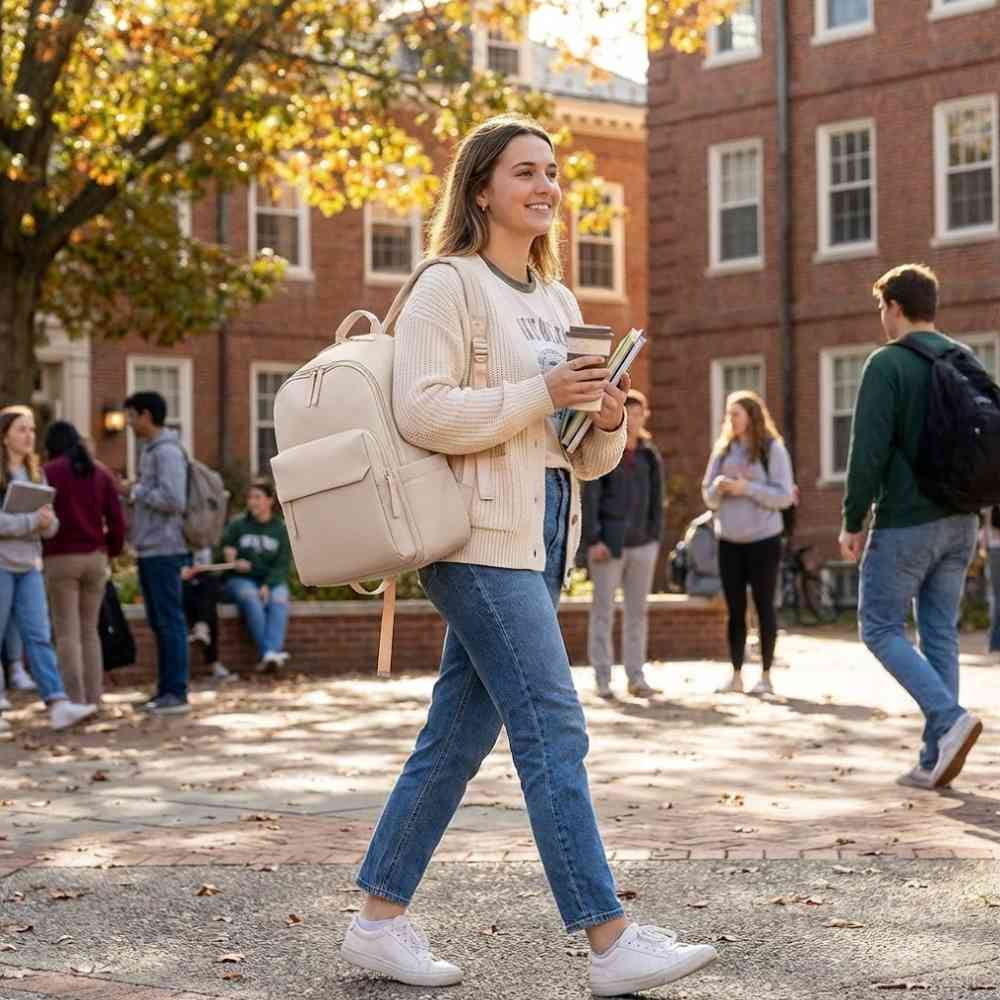 Mochila Feminina Notebook para Trabalho e Viagem Bege da loja urbanno - 0002