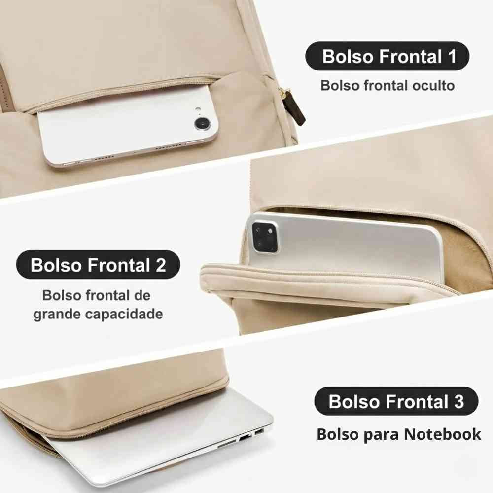 Mochila Feminina Notebook para Trabalho e Viagem Khaki da loja urbanno - 0003