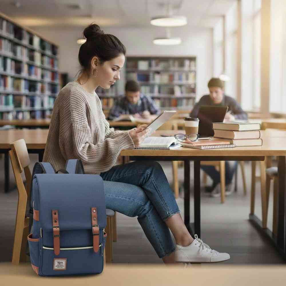 Mochila Feminina Notebook 14 Polegadas Vintage Lona Azul da loja urbanno 0002