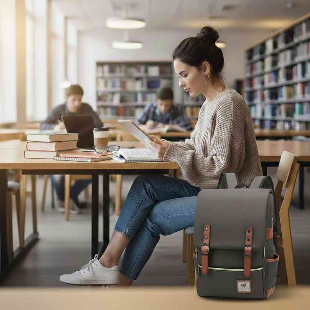 Mochila Feminina Notebook 14 Polegadas Vintage Lona Cinza da loja urbanno 0002