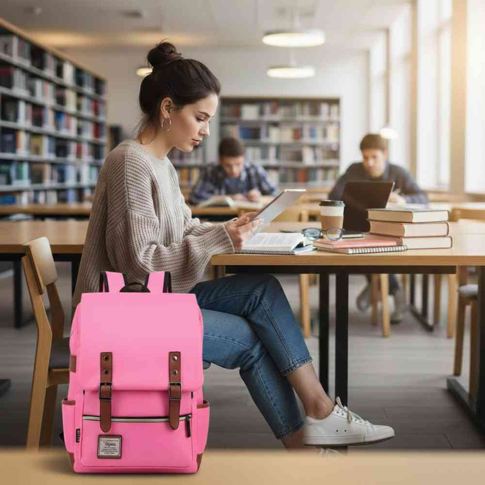 Mochila Feminina Notebook 14 Polegadas Vintage Lona Rosa da loja urbanno 0002