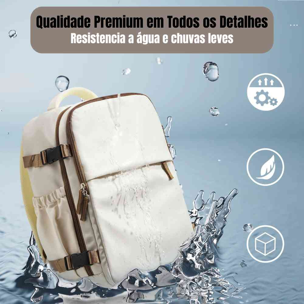 Mochila Feminina de Viagem Notebook 15.6" Impermeável Executiva Bege da loja urbanno 0004