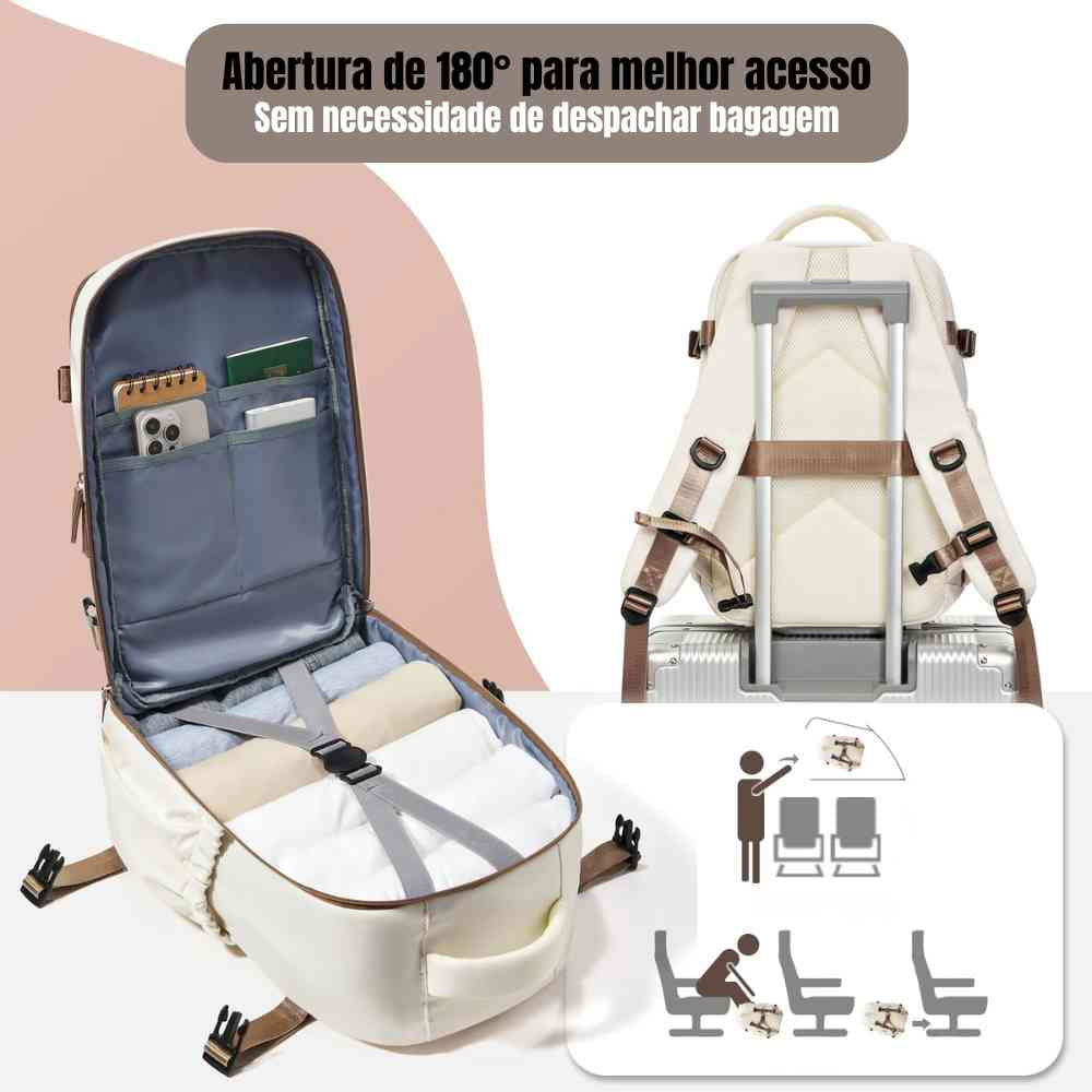 Mochila Feminina de Viagem Notebook 15.6" Impermeável Executiva Bege da loja urbanno 0005