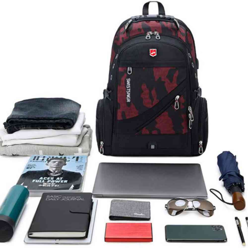 Mochila Notebook 17" Viagem Antifurto Impermeável Vermelho Camuflado da loja urbanno - 0004