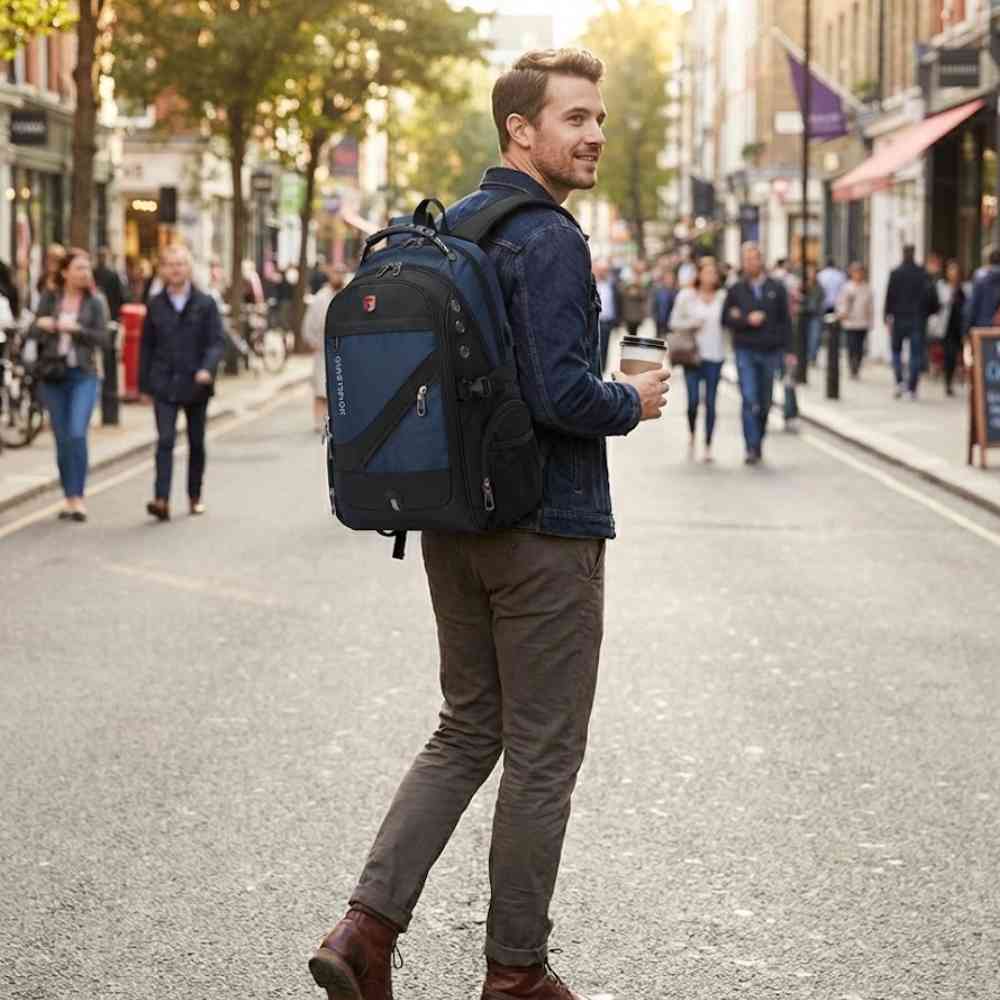 Mochila Notebook 17" Viagem Antifurto Impermeável Azul da loja urbanno 0002