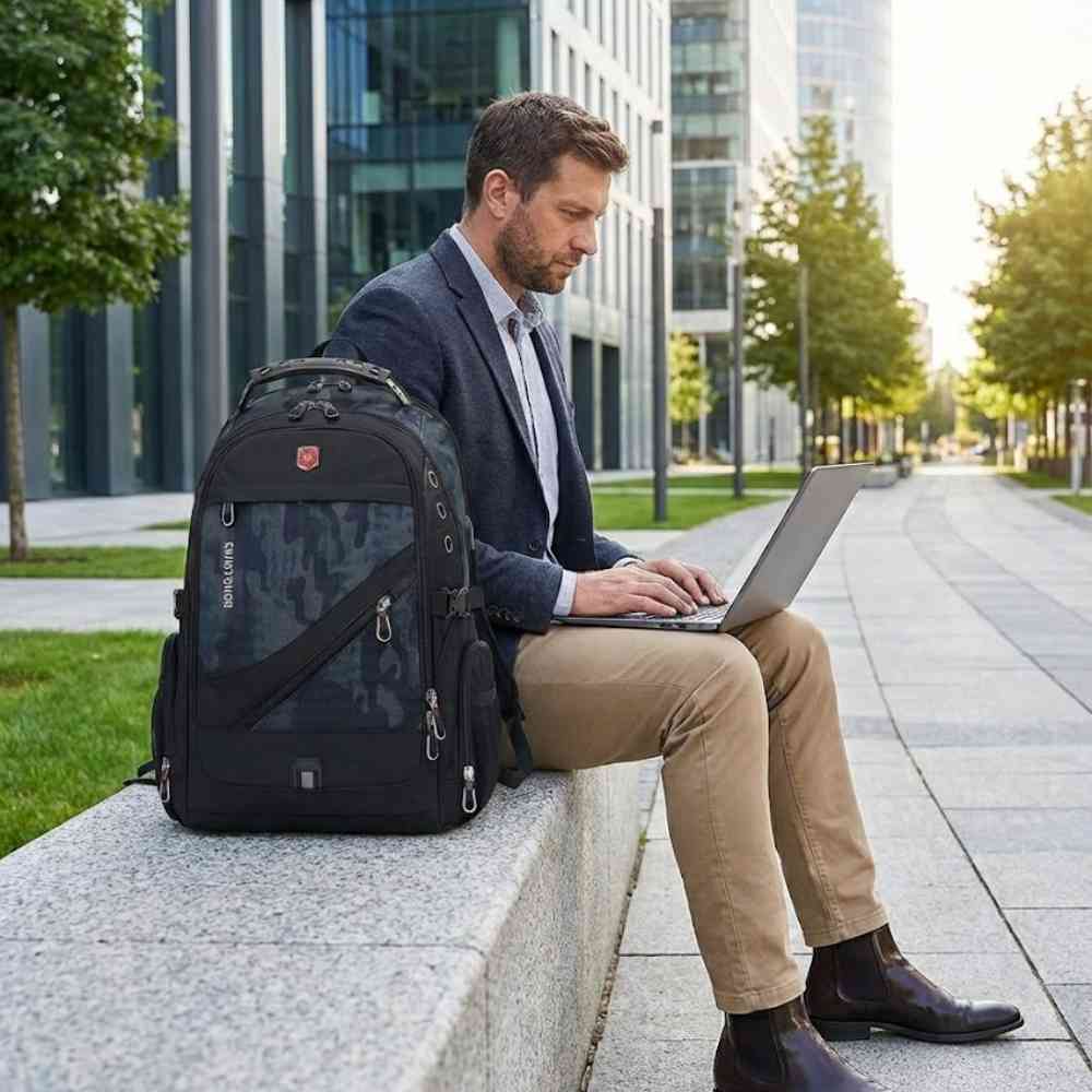 Mochila Notebook 17" Viagem Antifurto Impermeável Cinza Camuflada da loja urbanno 0002