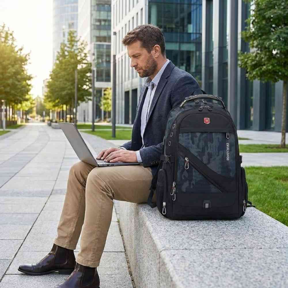 Mochila Notebook 20" Viagem Antifurto Impermeável Camuflagem Azul e Preta da loja urbanno 0002