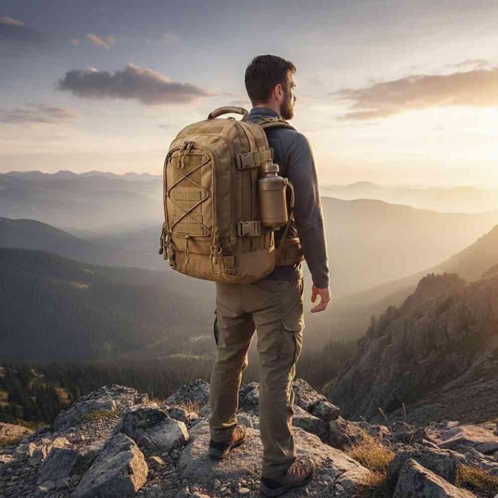 Mochila Tática Expansível 40 a 65L Militar Viagem Impermeável Khaki da loja urbanno 0002