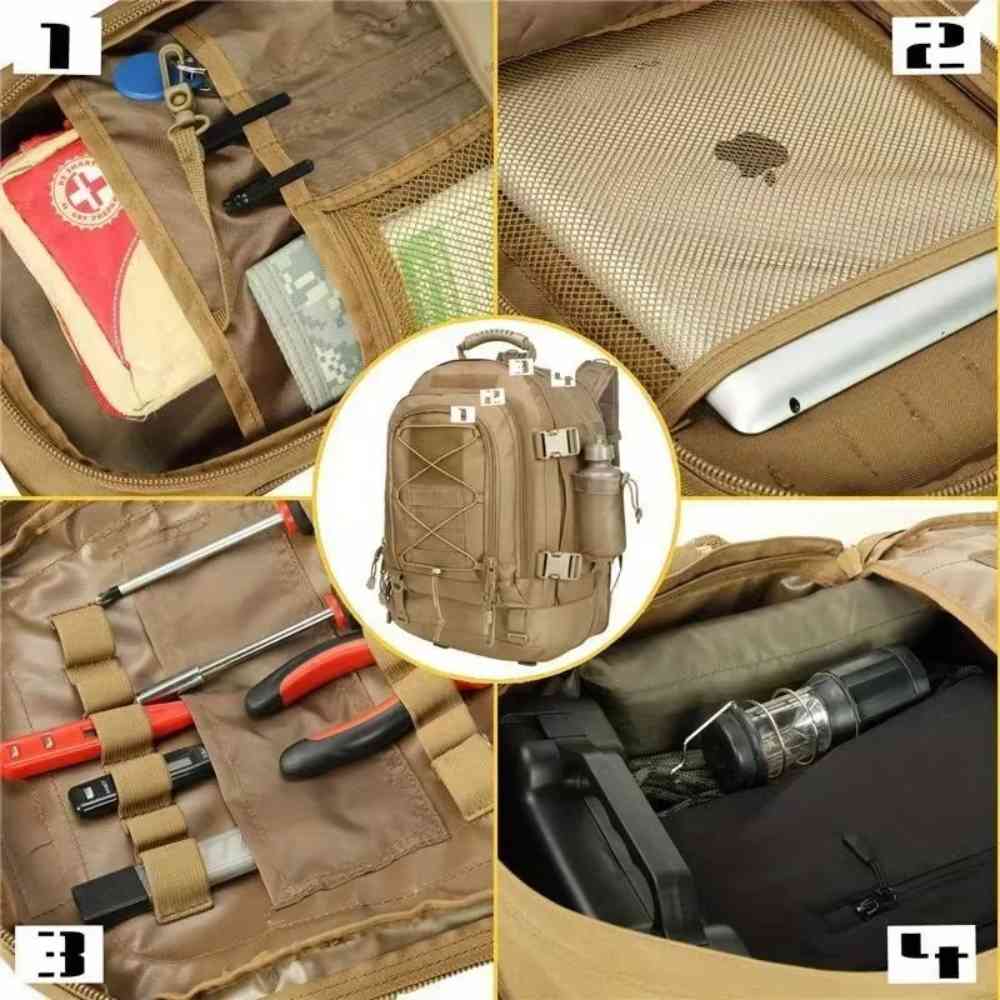 Mochila Tática Expansível 40 a 65L Militar Viagem Impermeável Khaki da loja urbanno 0004