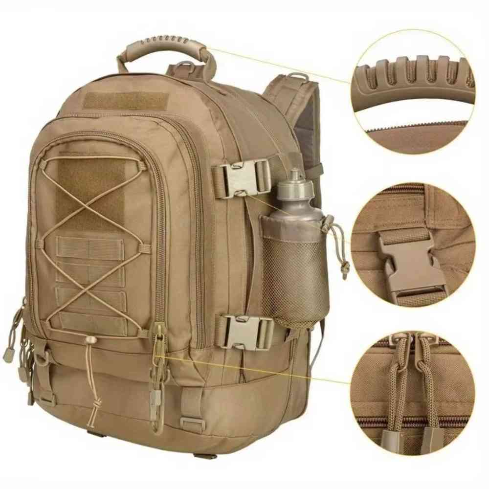 Mochila Tática Expansível 40 a 65L Militar Viagem Impermeável Khaki da loja urbanno 0005