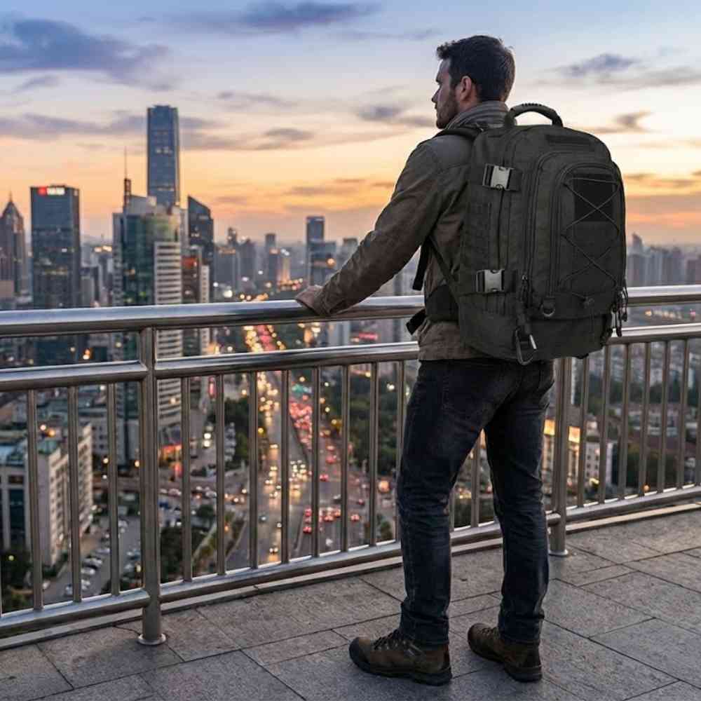 Mochila Tática Expansível 40 a 65L Militar Viagem Impermeável Preta da loja urbanno 0002