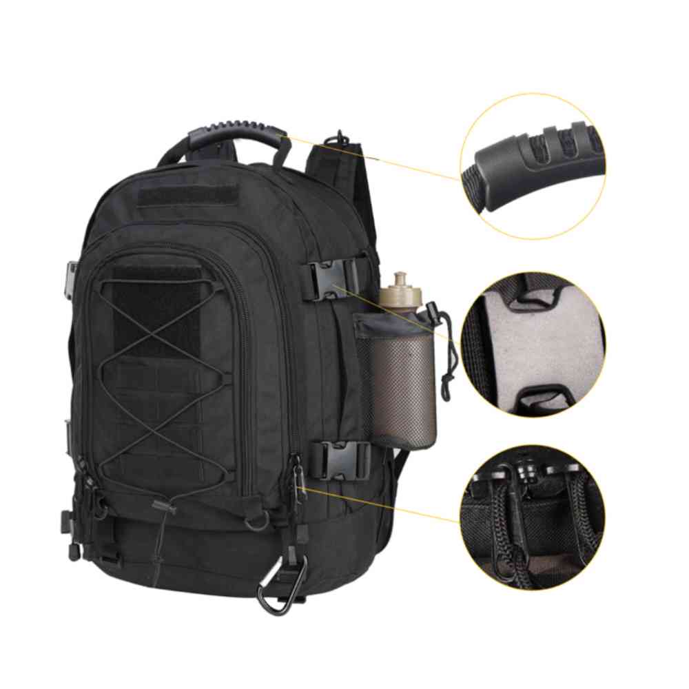 Mochila Tática Expansível 40 a 65L Militar Viagem Impermeável Preta da loja urbanno 0007