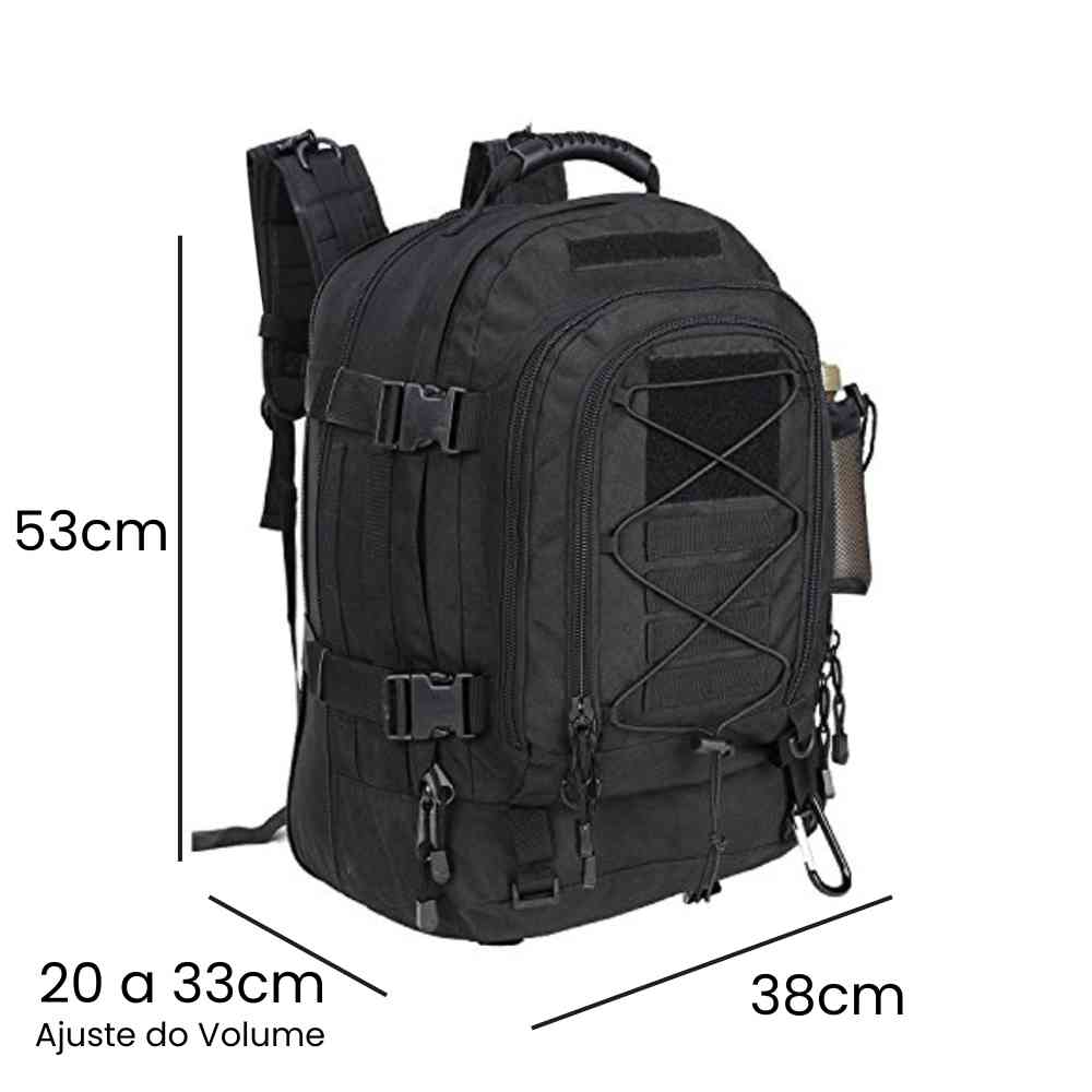 Mochila Tática Expansível 40 a 65L Militar Viagem Impermeável Preta da loja urbanno 0009