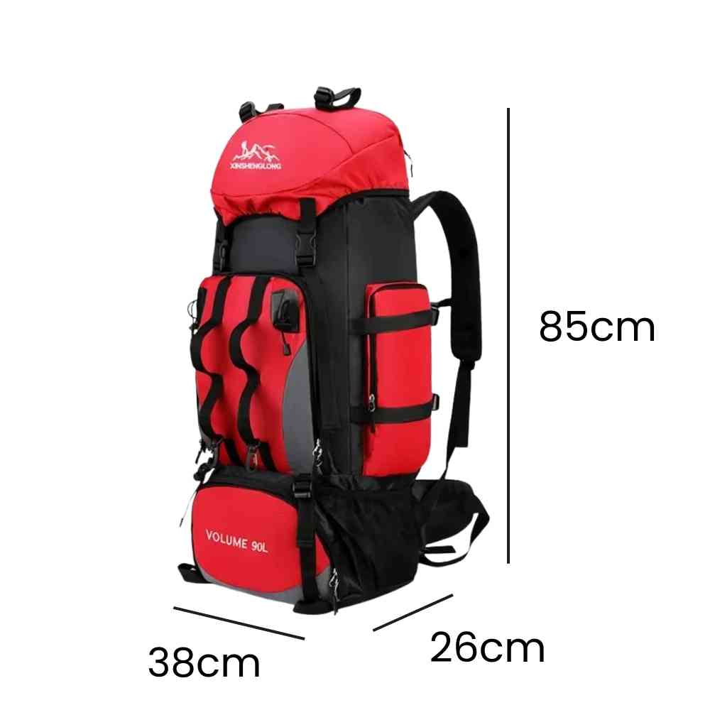 Mochila Viagem Cargueira 90L Aventureira Impermeável Vermelha da loja urbanno 0007