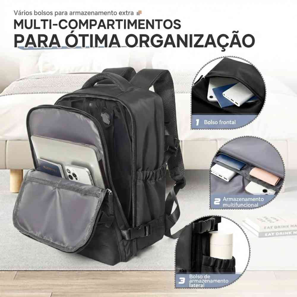Mochila de Viagem Preta com Compressão a Vácuo para Notebook 15.6 polegadas da loja urbanno 0004