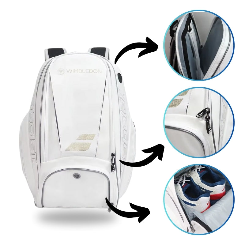 A Mochila Raqueteira Babolat Branca é um acessório premium da Urbanno, ideal para quem pratica esportes de raquete. Ela é projetada para transportar até 3 raquetes com segurança e estilo. Seu design é elegante e minimalista, com um compartimento especial para tênis, mantendo seus itens organizados e separados. Além disso, conta com alças acolchoadas para conforto durante o transporte. Com ela, seus treinos e partidas de tênis ou beach tennis ficam mais práticos e com muito mais estilo. Aproveite as últimas 
