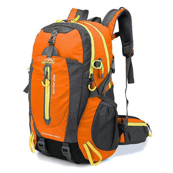 Mochila 40L Leve Impermeável para Trekking Camping e Aventura Laranja