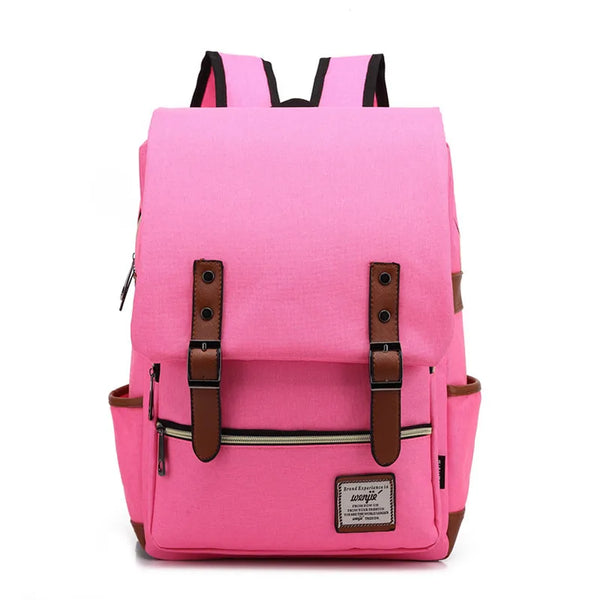 Mochila Feminina Notebook 14 Polegadas Vintage Lona Rosa