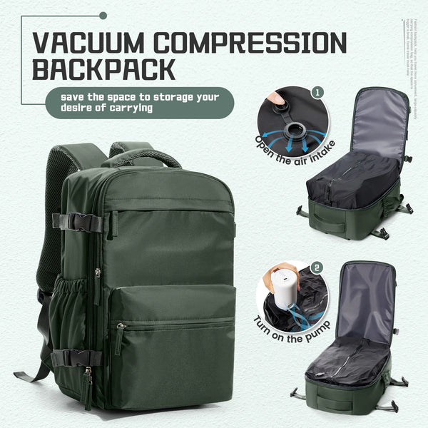 Mochila de Viagem Verde com Compressão a Vácuo para Notebook 15.6"
