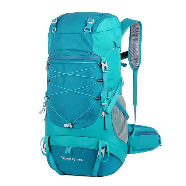 Mochila Camping 50 a 70L Impermeável e Capa de Chuva Verde Água