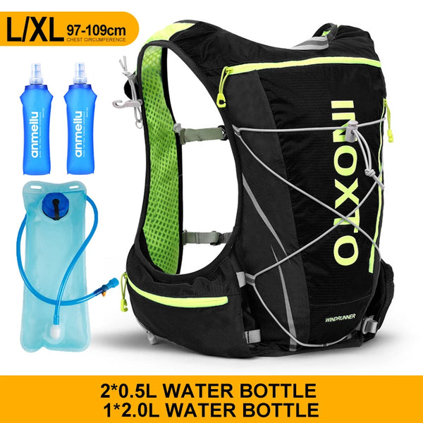 Mochila Colete de Hidratação 8L com Reservatório 2L + 2x500ml para Corrida e Ciclismo Preta (97-109cm)