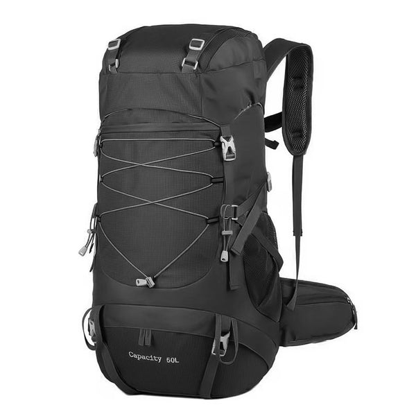 Mochila Camping 50 a 70L Impermeável e Capa de Chuva Preta
