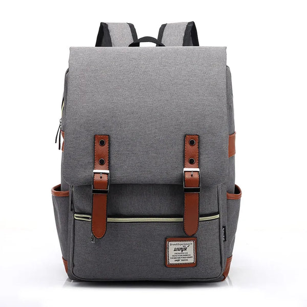 Mochila Feminina Notebook 14 Polegadas Vintage Lona Cinza