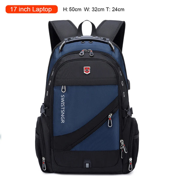 Mochila Notebook 17" Viagem Antifurto Impermeável Azul