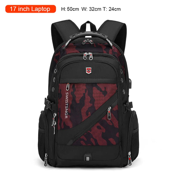 Mochila Notebook 17" Viagem Antifurto Impermeável Vermelho Camuflado