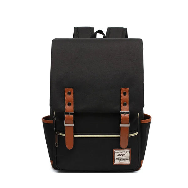 Mochila Feminina Notebook 14 Polegadas Vintage Lona Preta