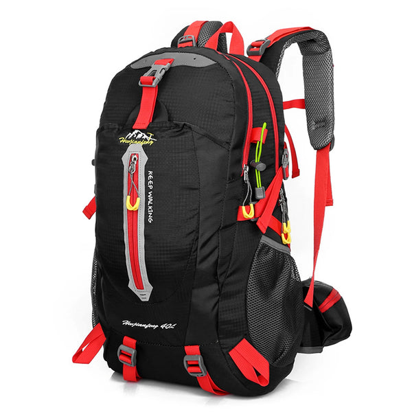 Mochila 40L Leve Impermeável para Trekking Camping e Aventura Preta e Vermelha
