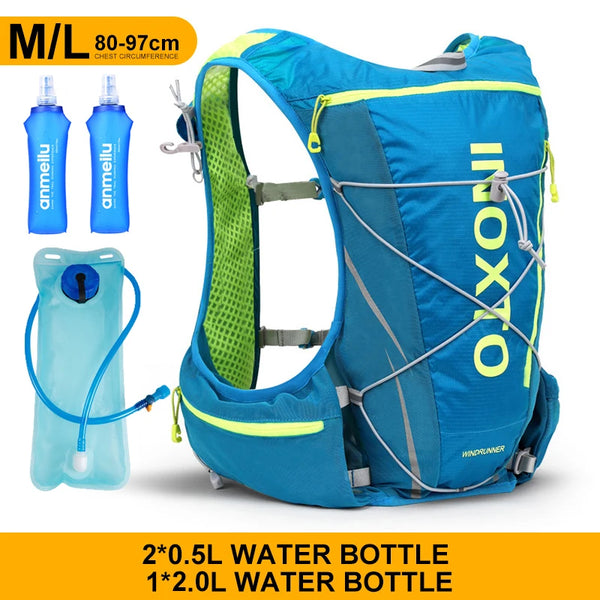Mochila Colete de Hidratação 8L com Reservatório 2L + 2x500ml para Corrida e Ciclismo Azul (80-97cm)
