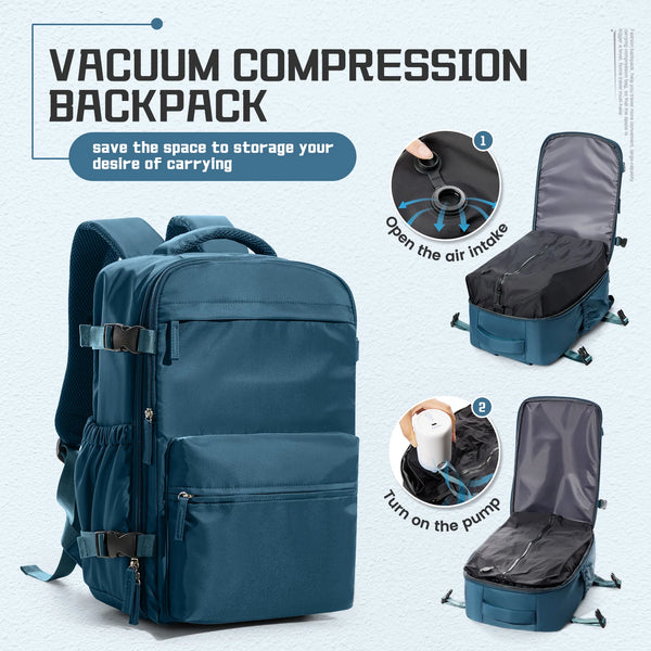 Mochila de Viagem Azul com Compressão a Vácuo para Notebook 15.6"