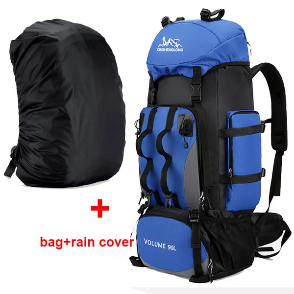 Mochila Viagem Cargueira 90L Aventureira Impermeável Azul