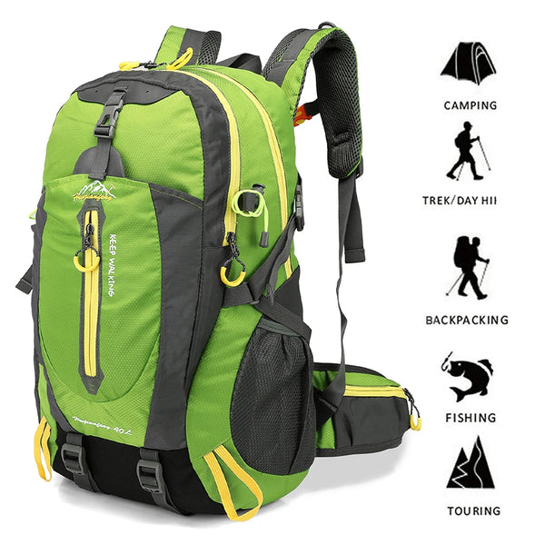 Mochila 40L Leve Impermeável para Trekking Camping e Aventura Verde
