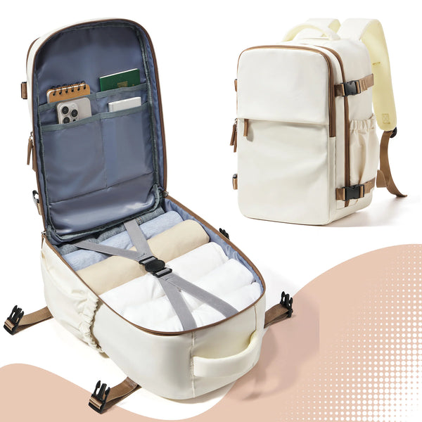 Mochila Feminina de Viagem Notebook 15.6" Impermeável Executiva Bege
