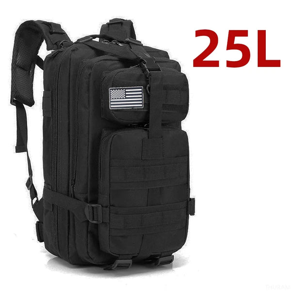 Mochila Militar Tática Impermeável 25L para Dia a Dia e Trabalho Preto
